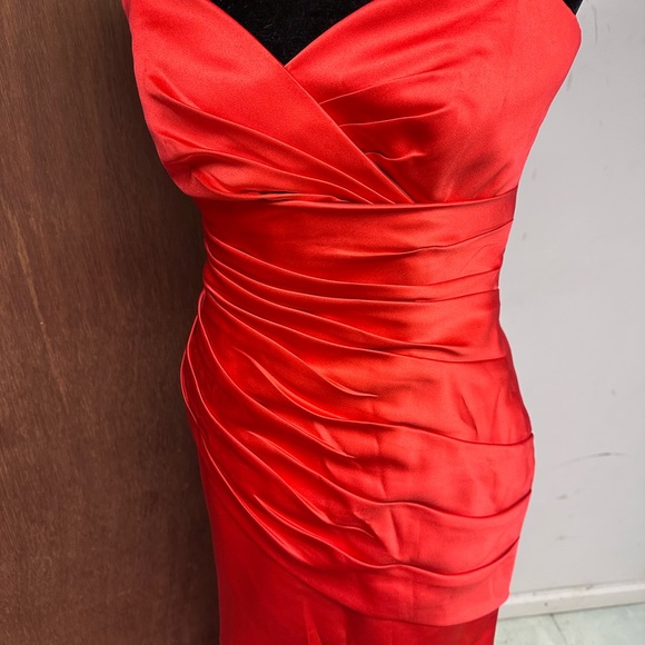 Red Satin staples full length gown . - Picture 2 of 10